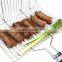 Portable outdoor wire mesh BBQ grill with wooden handle