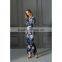 Tubasa Navy Printed Fashion Satin V-neck Sleepwear Autumn Floral Suit for Women Winter 2017 Thermal Vestidos Soft Pajama