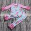 High quality cheap discount baby clothing set pink flower print kids girl 2pcs boutique outfit long sleeve t-shirt pants clothes