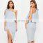 Crepe One Shoulder Bow Sleeve Midi Dress Woman Bulk Wholesale Clothing