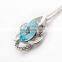 Fashionable New Top Quality Rhinestone Blue Crystal Zircon Pendant Simple Slivery Chain Latest Design Necklace