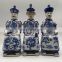 Vintage Antique Style Blue and White Porcelain Three Sitting Emperors Ceramic Figurines Sculptures Statues