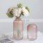 Modern Wholesale Nordic Handmade Clear Pink Cylinder Stripe Flower Frosted Crystal Glass Vase Wedding Decoration Modern Vase