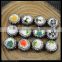 LFD-0049B Wholesale Ceramics Beads Round Mixed Color Flower Pattern Pave Rhinestone Crystal Paved Connector Beads Finding