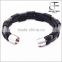 Black Stainless Steel Genuine Leather Bracelet Bangle Cuff Braided Customized Engraving