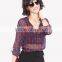 Women's Basic Classic Lightweight Collar Plaid Chiffon Shirt