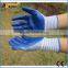 BSSAFETY blue zebra knitted cotton blue nitrile Coated Work Abrasive Slip Resistant Hand Glove For Construction Work