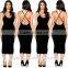 Sexy pure color spaghetti straps backless club dress skirt