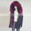 Myfur Navy Cotton Shell Parka Jackets with Fox Patchwork Fur Lining Raccoon Hooded