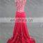 Real Sample Sexy See Through Back Beaded Side Slit Red Formal Gown Evening Dress