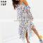 OEM woman dress one shoulder print long chiffon dress