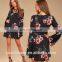 2017 Black Floral Print Long Sleeve Women Wrap Dress