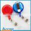 Give-aways customized logo Cheap smile face retractable pull reel badge