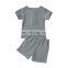 New 2Pcs Clothes Set Boys Summer Clothing Baby Boys Girls Cotton Solid Button T-shirts Tops+Striped Shorts Outfits