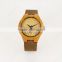 Wholesale personalized Fashion yellow Wood case Watch Men Custom Logo Wrist Watch With Leather Band