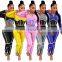 2020 Fall Fashion Woman Clothes Round Neck Crop Top High Waist Pants Two Piece Set