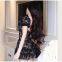 Spring and summer new style rich heiress French sweet spicy girl pure desire style bow lace waist cinching slimming dress