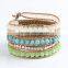 Top Quality 6mm Natural Turquoise Agate Beads Jewelry Leather 5 Wrap Bracelet Weaving Charms Bracelets For Women