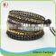 Orange Colored Stone Bead Wrap Leather Bracelet With A Stainless Steel Clasp