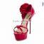 OS14 Women Suede Party Prom High Heel rose red Belt BuckleShoes Sandals 2017 fashion trends