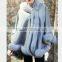 2016 popular color baby blue cashmere capes with fox fur trim for women