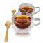 2016 Amazon hot sell Double Wall Glass Insulated Tea Cup Coffee Mug 12 oz with Bamboo Teaspoon