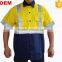 OEM Mining Workwear Uniform Mens Button-front Yellow Cotton Twill Work Shirt with Hi Vis Tapes