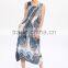 Wash painting goffer sleeveless women summer maxi dress