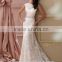 pink lace backless A-line crochet wedding dress