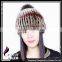 CX-C-58E Girls Fashion Wholesale Rex Rabbit Knitted Fur Hats Caps With Fur Ball