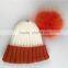 Myfur Fashion Women Bi-color Wool Beanie Hat with Real Raccoon Fur Bobble Poms