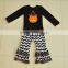 hot sale for thanksgiving day long sleeve ruffle baby girl clothing set with turkey embroider