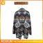 Multi Color Combine Jacquard Women Lapel Knit Cardigan Sweater