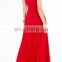 Sleeveless one-shoulder red chiffon long evening dress