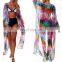 New Print Bohemian Long Chiffon Beach Dress Sarong Robe de Plage Kaftan Pus Size Sexy Women Summer Dress Pareos Saida de Praia