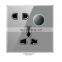 Electrical wall socket switch panel new trend double MF 3-pin socket switch with light gray glass panel