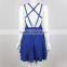 V-neckline and A-line skirt one piece backless blue color dress