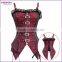 Unique Design Red Stripe Overbust Front Zipper Steampunk Lace up Elegant Corset Tops