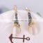 Latest Earring Design, Pave Crystal Zircon Cat Eye Gem Stone Brass Fancy Gold Stud Earring