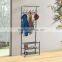 HOMCOM Hall Tree Entryway Storage Coat Hanger with Shoe Rack - Metal Black