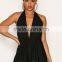 Pleated elastic waist halterneck summer playsuit