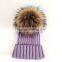 Myfur High Quality Real Raccoon Fur Bobble Wool Blend Knitted Hat Wholesale