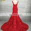 Latest Design Formal Cap Sleeve Appliques Mermaid Patterns Red Evening Gown
