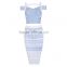Hot Selling Cheap Sey Miranda Kerr Knee Length Blue Rayon HL 2 Piece Bandage Dress New Arrival Elegant Knitted Ladies Fashion Dr