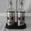 2 pieces mat shinning stainless steel coated Small customized glass bottle for oil or vinegar with Plastic Stand