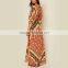 Bat sleeve printed ethnic clothing women kaftan open back design maxi dress