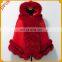 Thick Women Red Winter Shawl Fox Fur Hood Wool Cape Coat