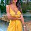 2020 summer new women's personality button V-neck stitching suspender dress factory direct
