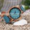 BOBO Bird Automatic Watch Custom Unique Design Private Label Wood Watches of Blue Leather Color for Lady