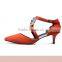 Orange Color Lady's Genuine Leather Shoes White and Red Low Heel Customized Handmade